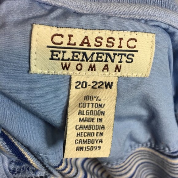 Y2K Classic Elements Plus Size 20 22 Blue Striped Shirt Top Collared Stretch - Picture 7 of 7